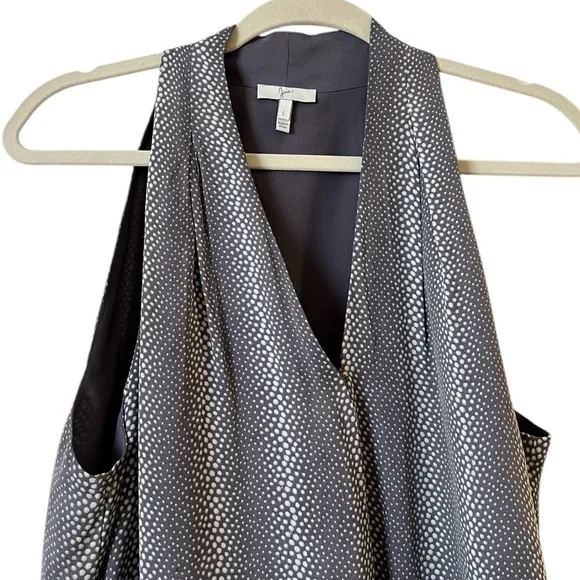 JOIE  Gray & White Dot Print Sleeveless Silk V-Neck Sleeveless Top, L - Picture 2 of 4